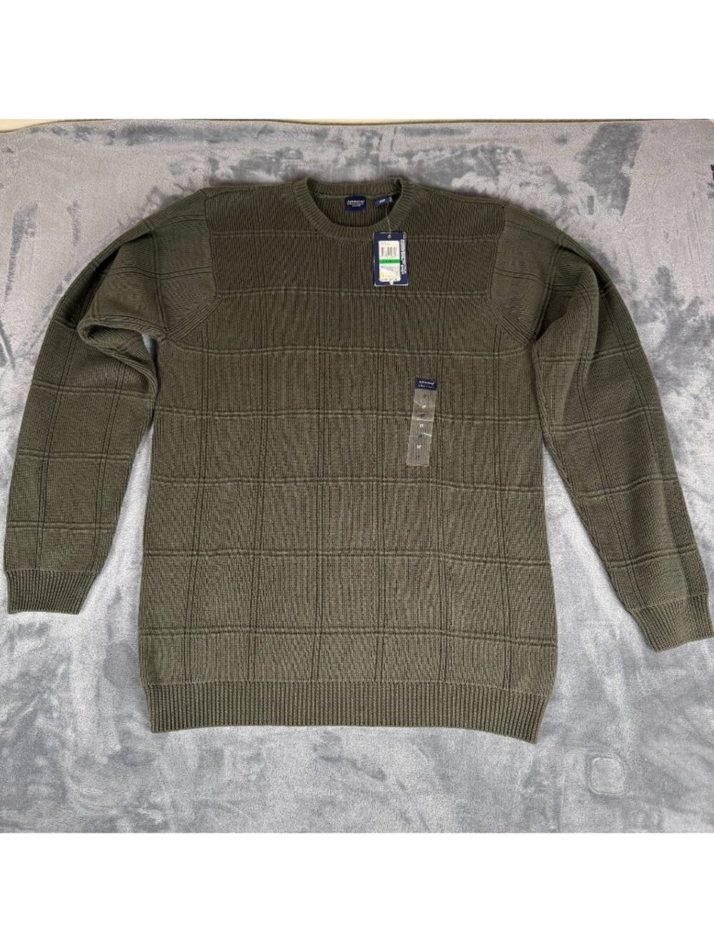 Arrow Pullover Knit Sweater Men's Large Tall Long Sleeve Green Check Crew Neck